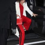 Cobie Smulders in a Red Pants Arrives at Good Morning America in New York