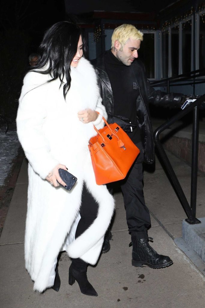Demi Lovato in a White Fur Coat