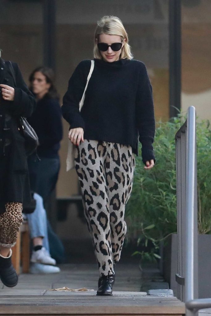 Emma Roberts in a Leopard Print Sweatpants