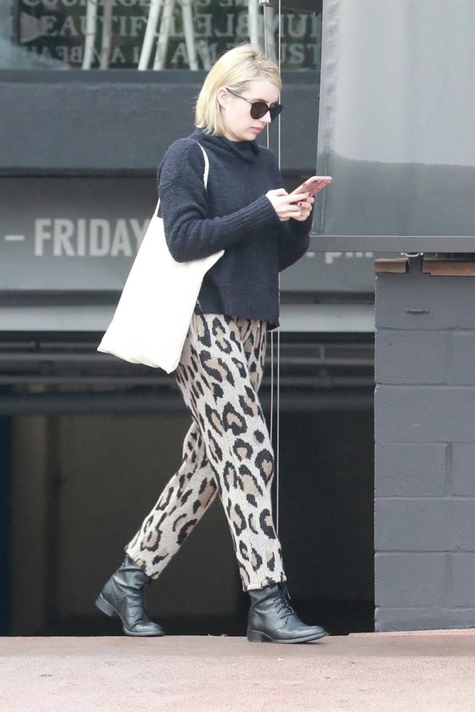 Emma Roberts in a Leopard Print Sweatpants