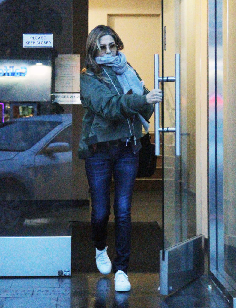 Jennifer Aniston in a Green Jacket