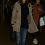 Keira Knightley in a Beige Sheepskin Coat Arrives at St Pancras Station in London