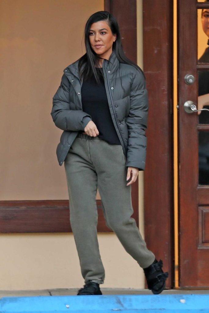 Kourtney Kardashian in a Gray Puffer Jacket