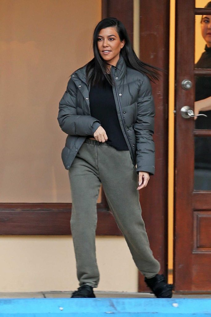 Kourtney Kardashian in a Gray Puffer Jacket