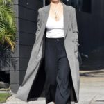 Minka Kelly in a Gray Trench Coat Stops by the Nine Zero One Salon in Beverly Hills