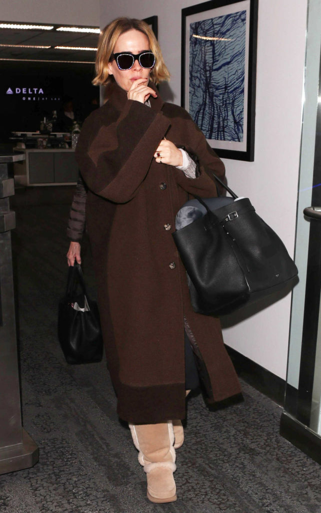 Sarah Paulson in a Brown Coat