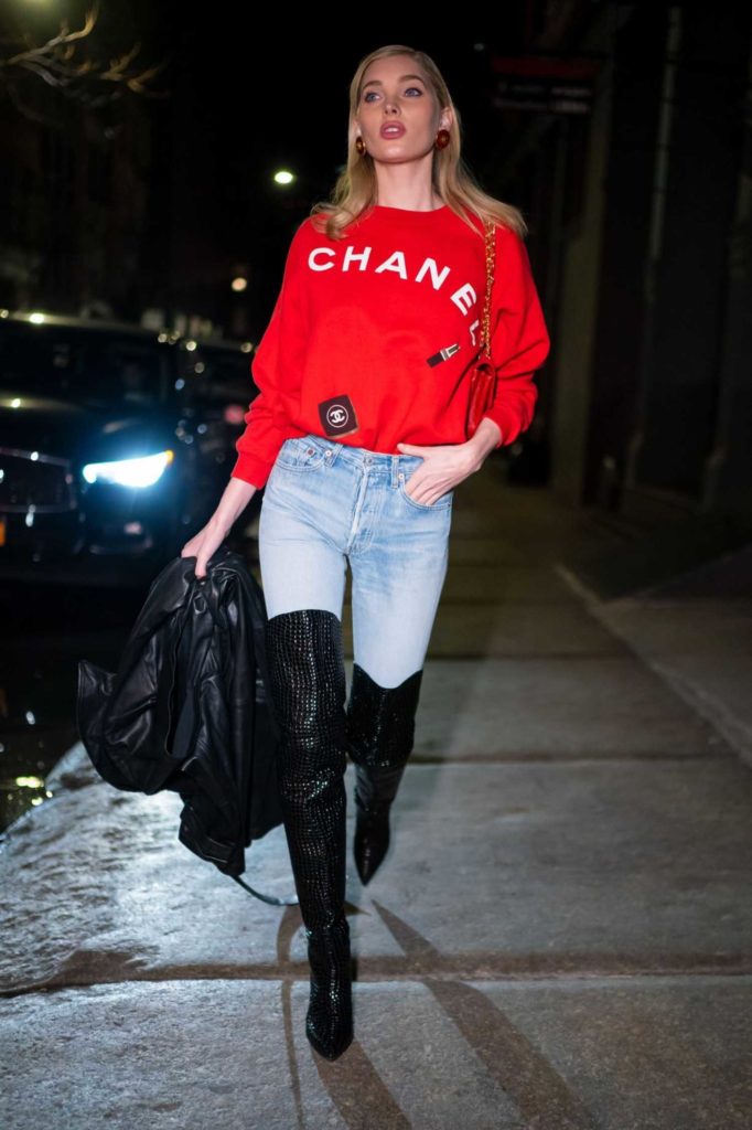 Elsa Hosk in a Red Chanel Sweatshirt