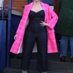 Iskra Lawrence in a Pink Plaid Trench Coat Was Seen Out in Soho, NYC