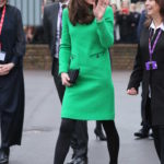 Kate Middleton in a Green Dress Visits Lavender Primary School in London