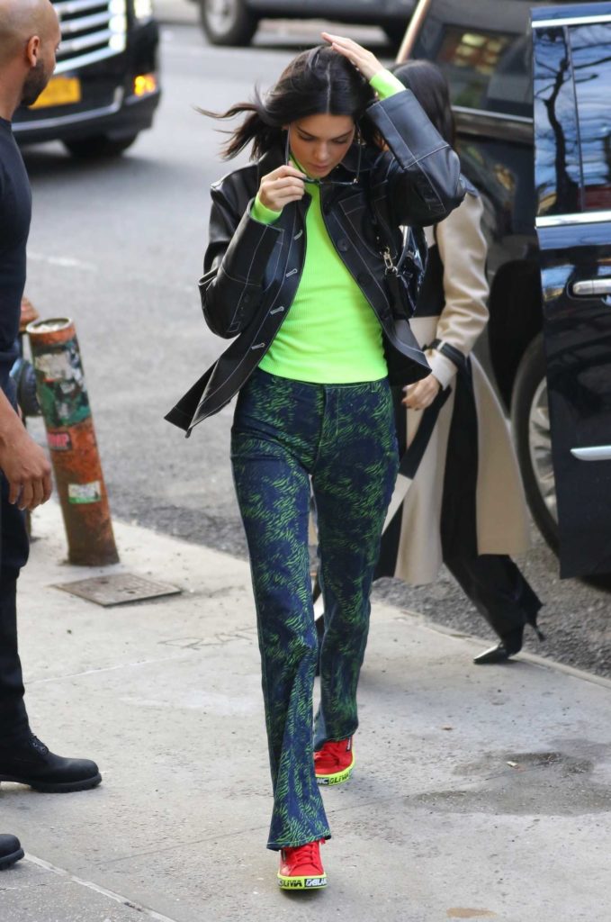 Kendall Jenner in a Neon Green Turtleneck
