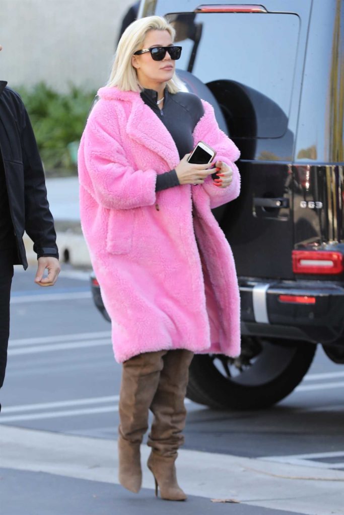 Khloe Kardashian in a Pink Fur Coat