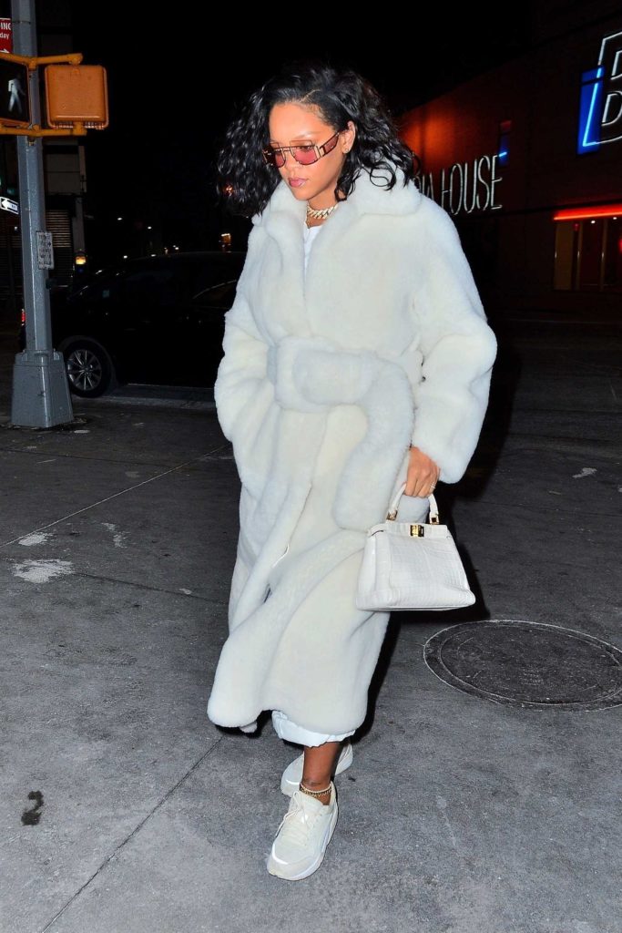 Rihanna in a White Fur Coat