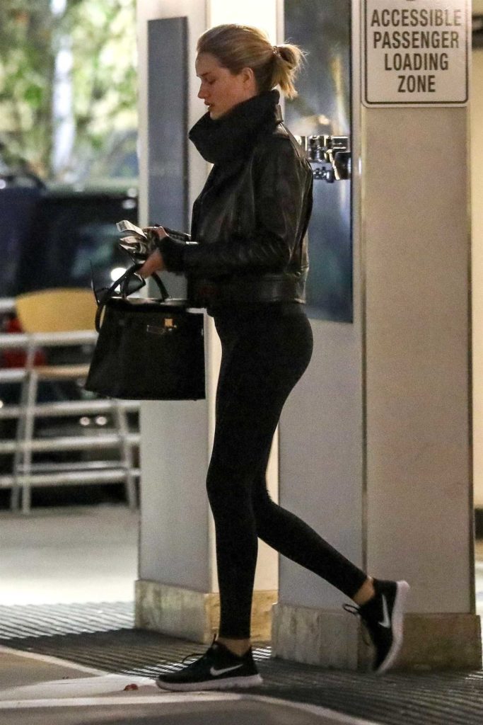 Rosie Huntington-Whiteley in a Black Leather Jacket