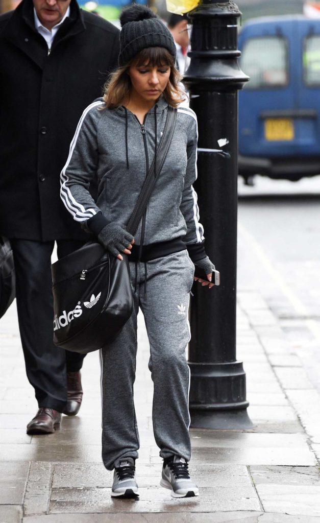 Roxanne Pallett in a Gray Adidas Jogging Suit
