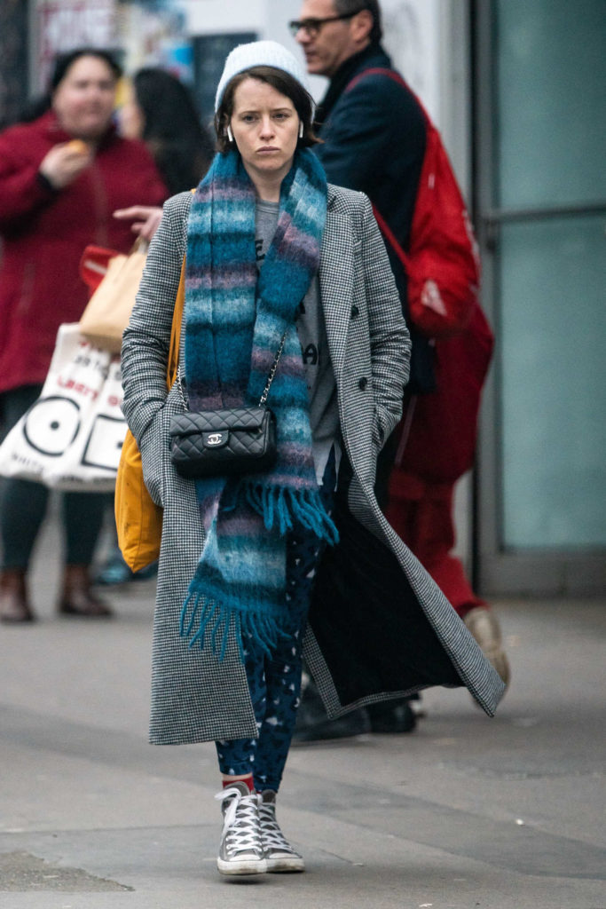 Claire Foy in a Gray Coat