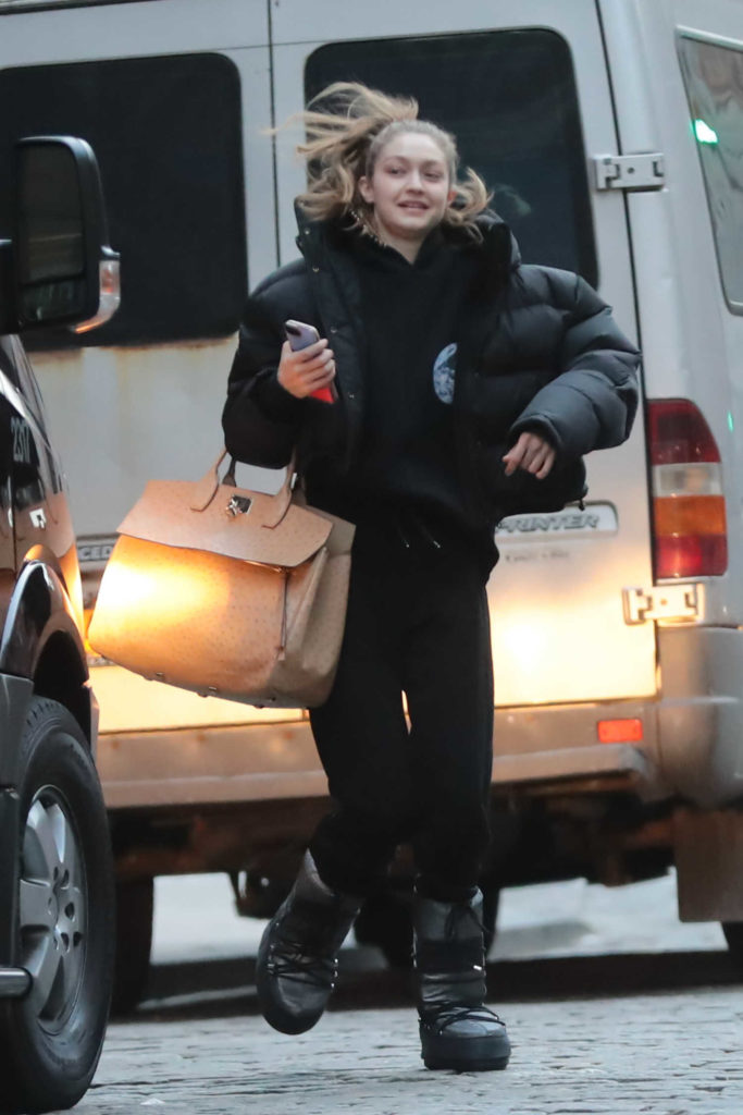 Gigi Hadid in a Black Puffer Jacket