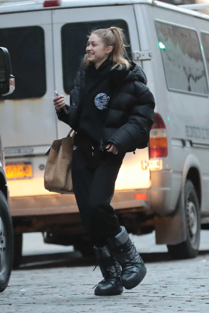 Gigi Hadid in a Black Puffer Jacket