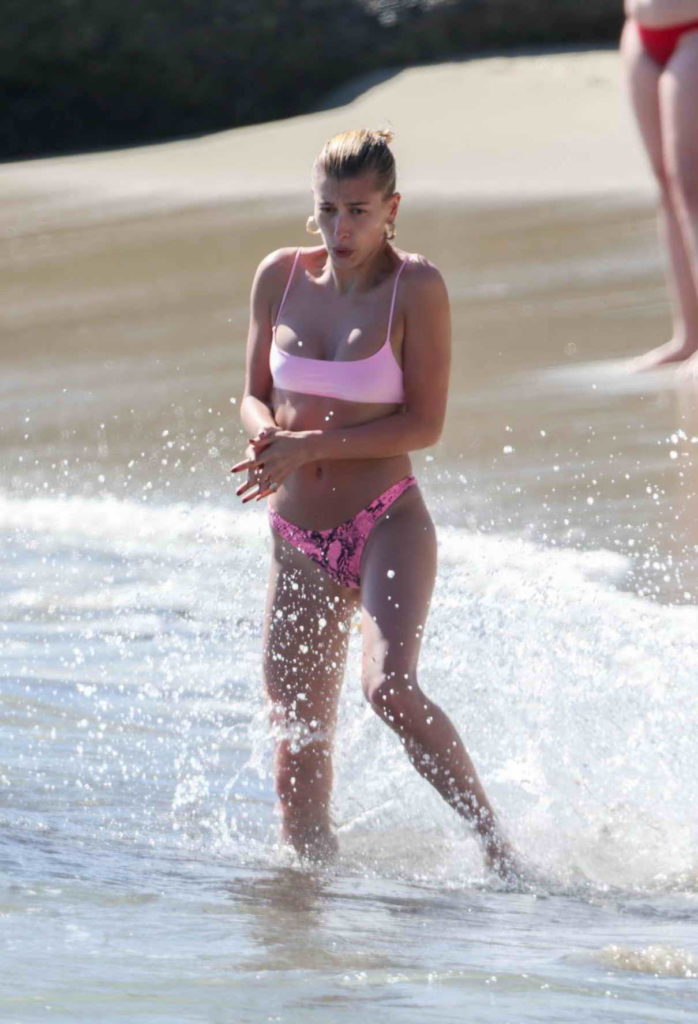 Hailey Baldwin in a Pink Bikini