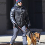 Jake Gyllenhaal in a Black Puffer Jacket Walks His Dog Out in New York