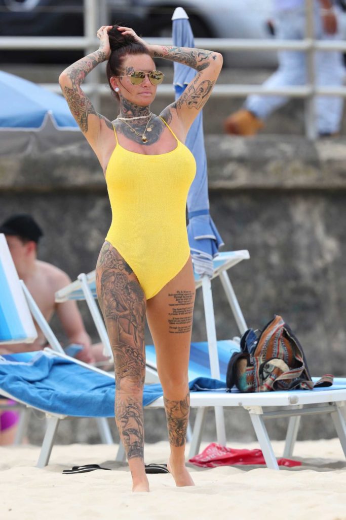 Jemma Lucy in a Yellow Swimsuit