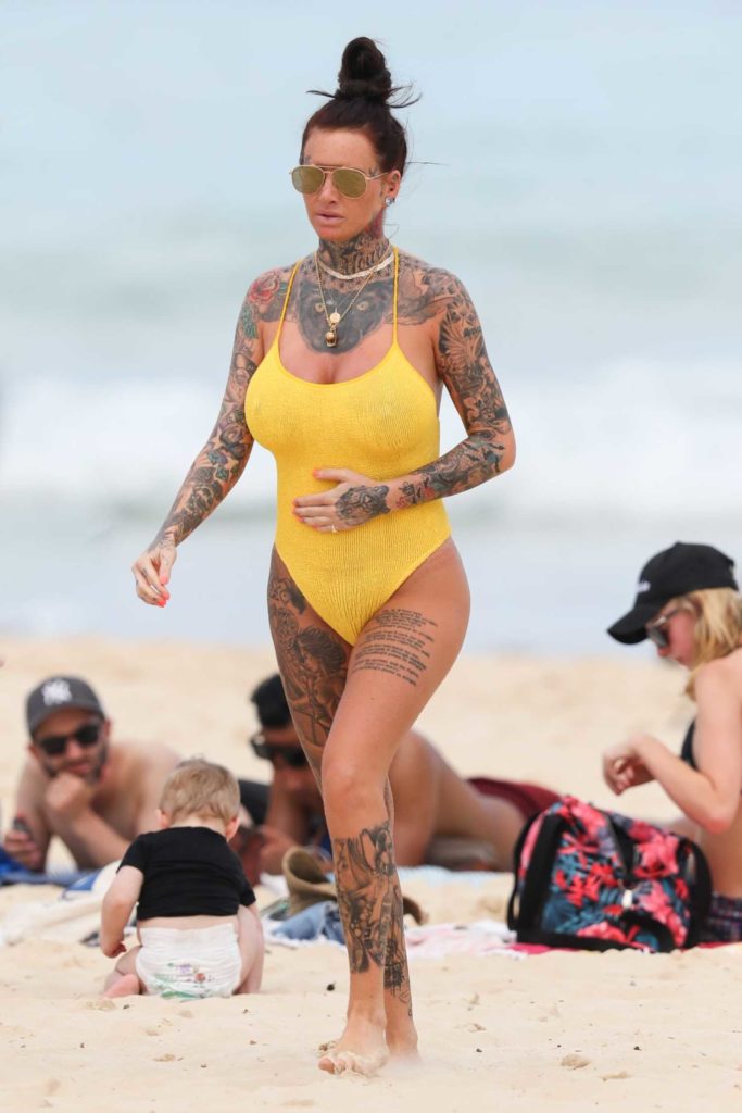 Jemma Lucy in a Yellow Swimsuit