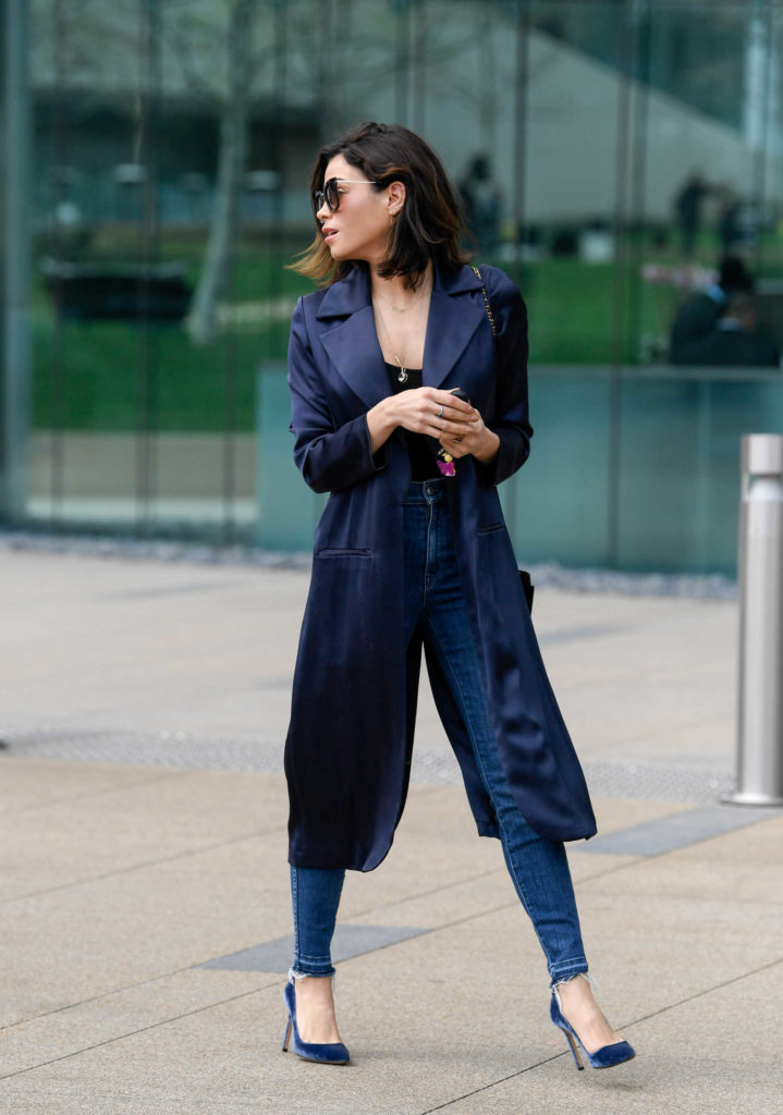 Jenna Dewan in a Blue Trench Coat