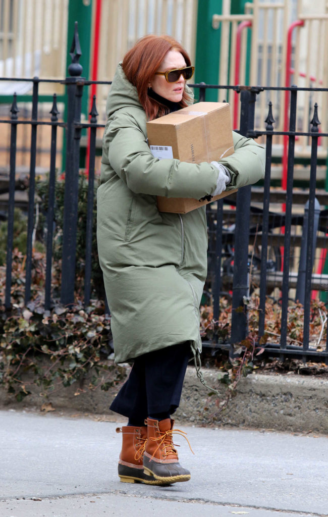 Julianne Moore in a Green Puffer Coat