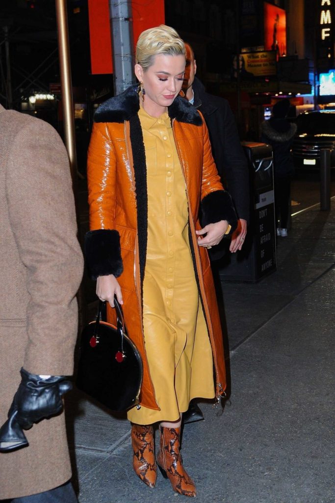 Katy Perry in an Orange Sheepskin Coat