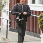 Orlando Bloom Sits on His Motorcycle Out in Los Angeles
