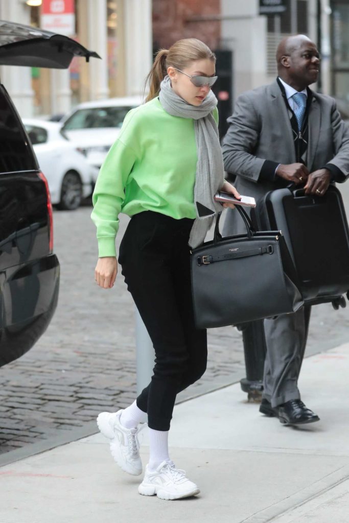 Gigi Hadid in a Green Sweatshirt
