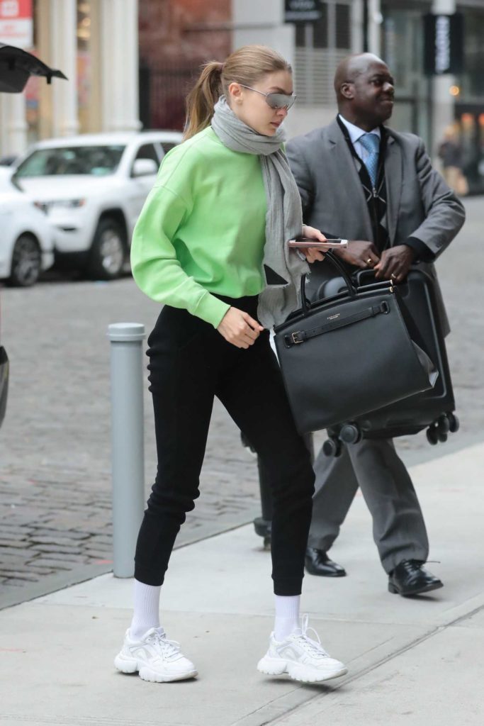 Gigi Hadid in a Green Sweatshirt