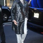 Gwendoline Christie in a Gray Leopard Print Coat Visits Good Morning America in New York