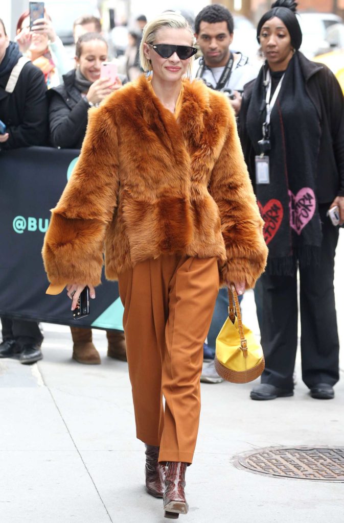 Jaime King in an Orange Fur Coat