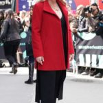 Melissa Joan Hart in a Short Red Coat Arrives at the AOL Build Series in New York