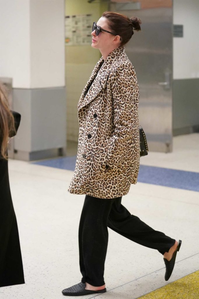 Anne Hathaway in a Leopard Print Blazer