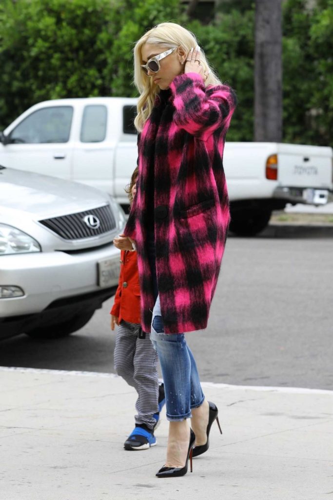 Gwen Stefani in a Plaid Coat