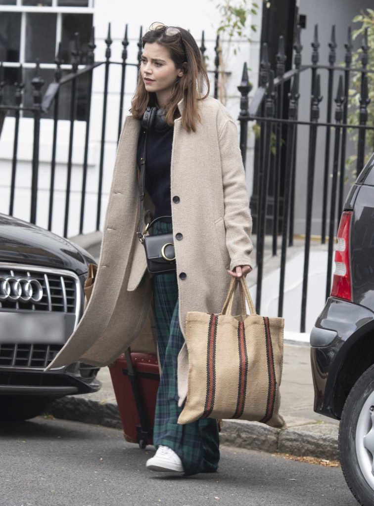 Jenna Coleman in a Beige Coat