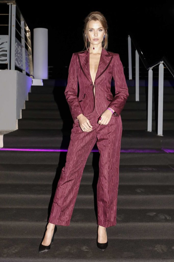 Josephine Skriver in a Purple Suit