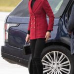 Kate Middleton in a Red Blazer Visits Caernarfon Coastguard Search and Rescue Helicopter Base in Caernarfon