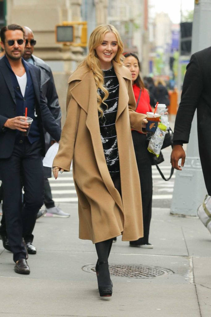 Kathryn Newton in a Beige Coat