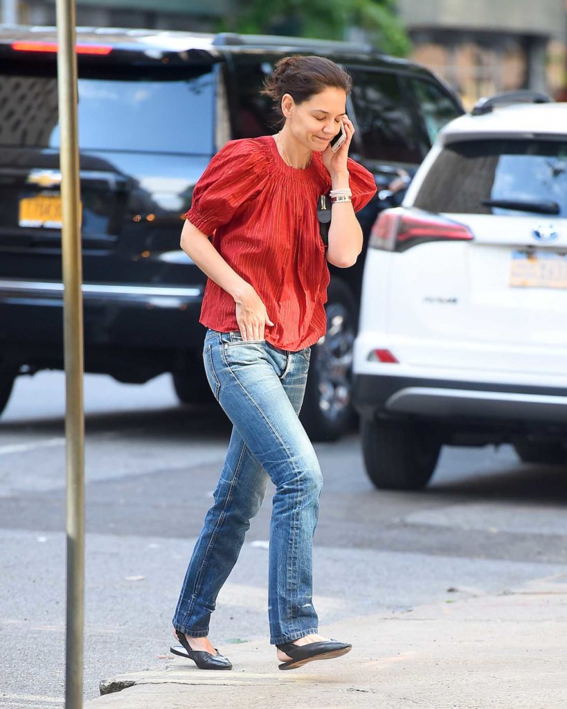 Katie Holmes in a Red Blouse