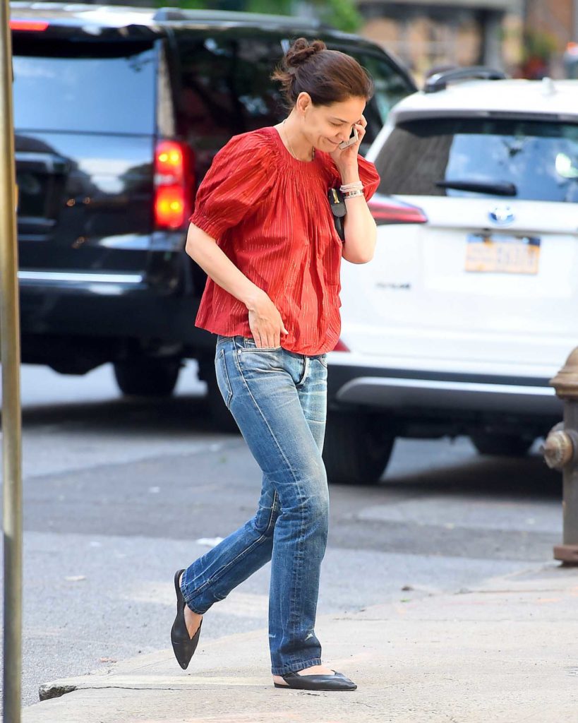 Katie Holmes in a Red Blouse