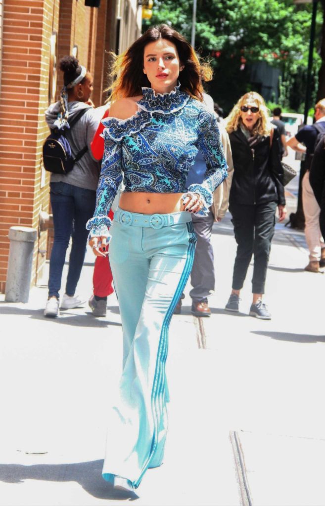 Bella Thorne in a Blue Track Pants