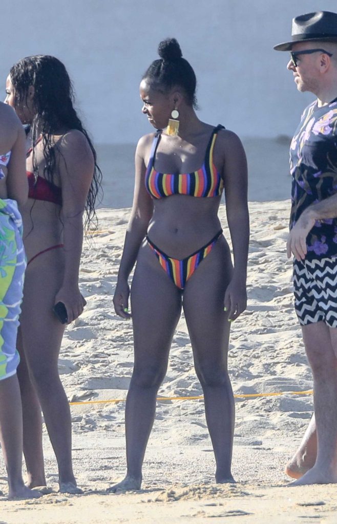 Janelle Monae in a Striped Bikini