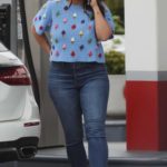 Jennifer Love Hewitt in a Blue Blouse at a Gas Station in Pacific Palisades