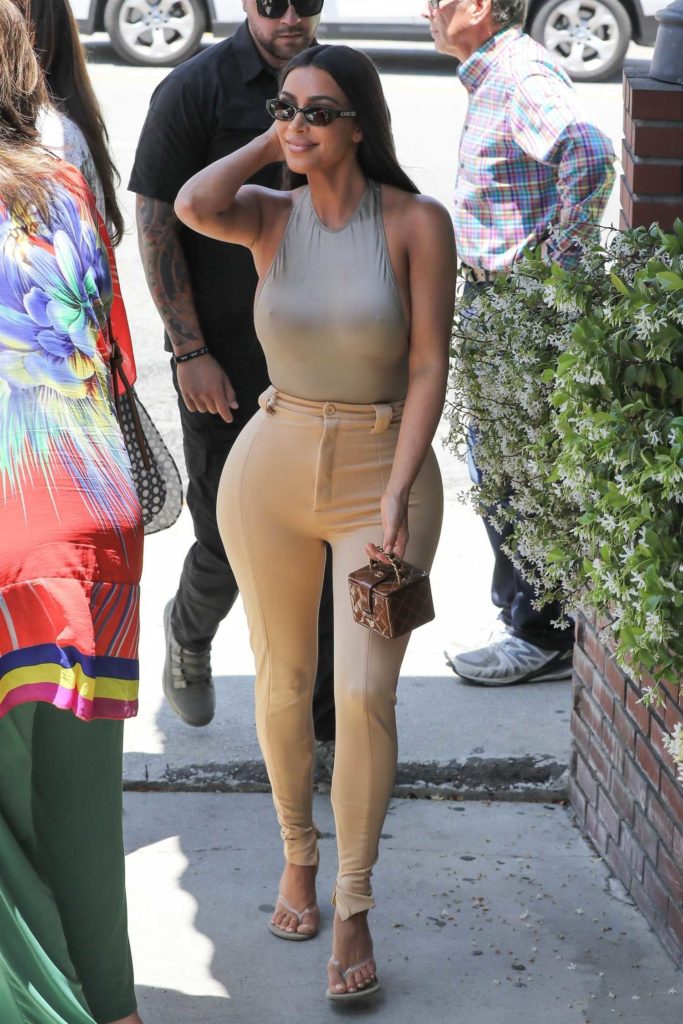 Kim Kardashian in a Beige Form Fitting Pants