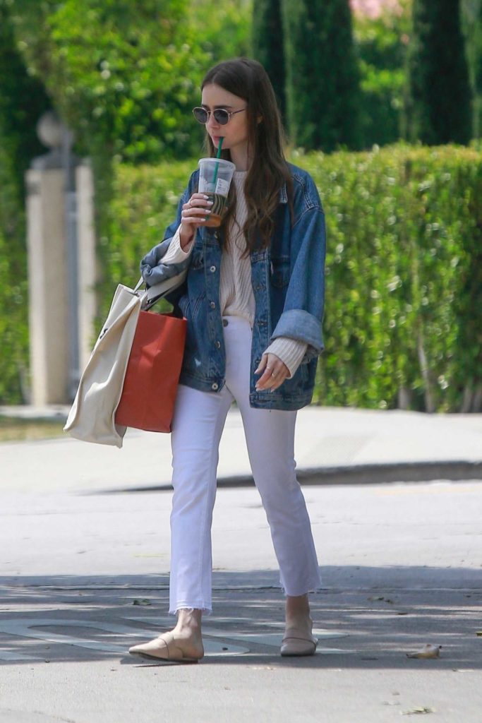 Lily Collins in a White Jeans