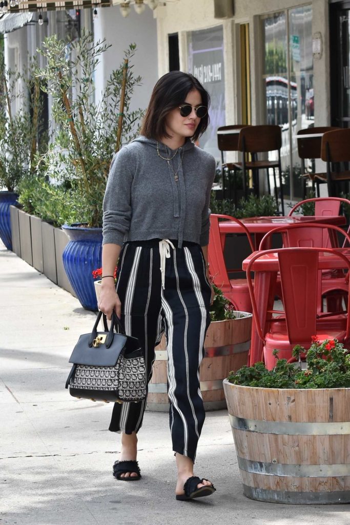 Lucy Hale in a Black Striped Pants
