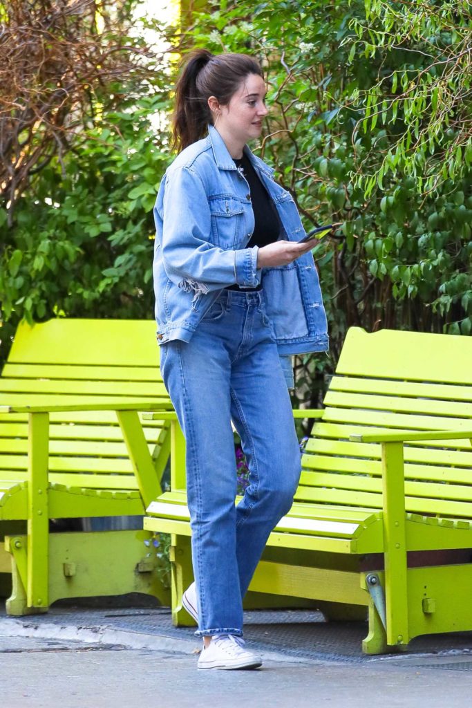 Shailene Woodley in a Blue Denim Suit