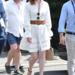 Eleanor Tomlinson in a White Hat Arrives at 2019 Wimbledon Tennis Championships in London